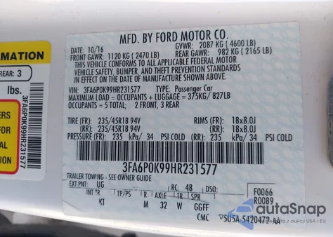 2017 Ford Fusion Titanium z USA, uszkodzony, nr VIN 3FA6P0K99HR231577